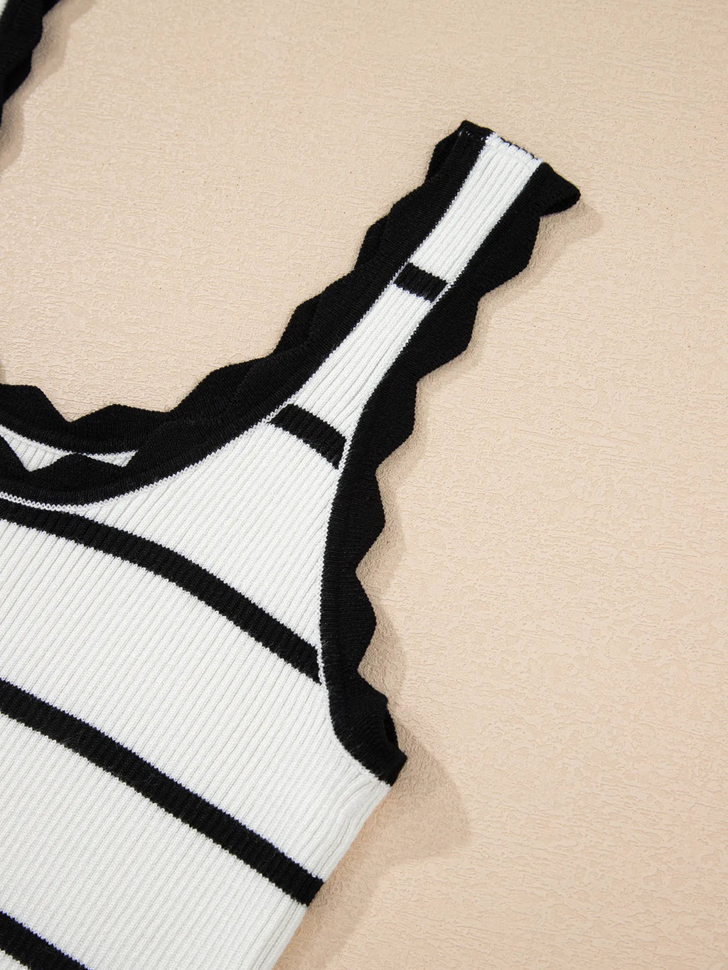 Stripe Scalloped Edge Crew Neck Knit Tank Top