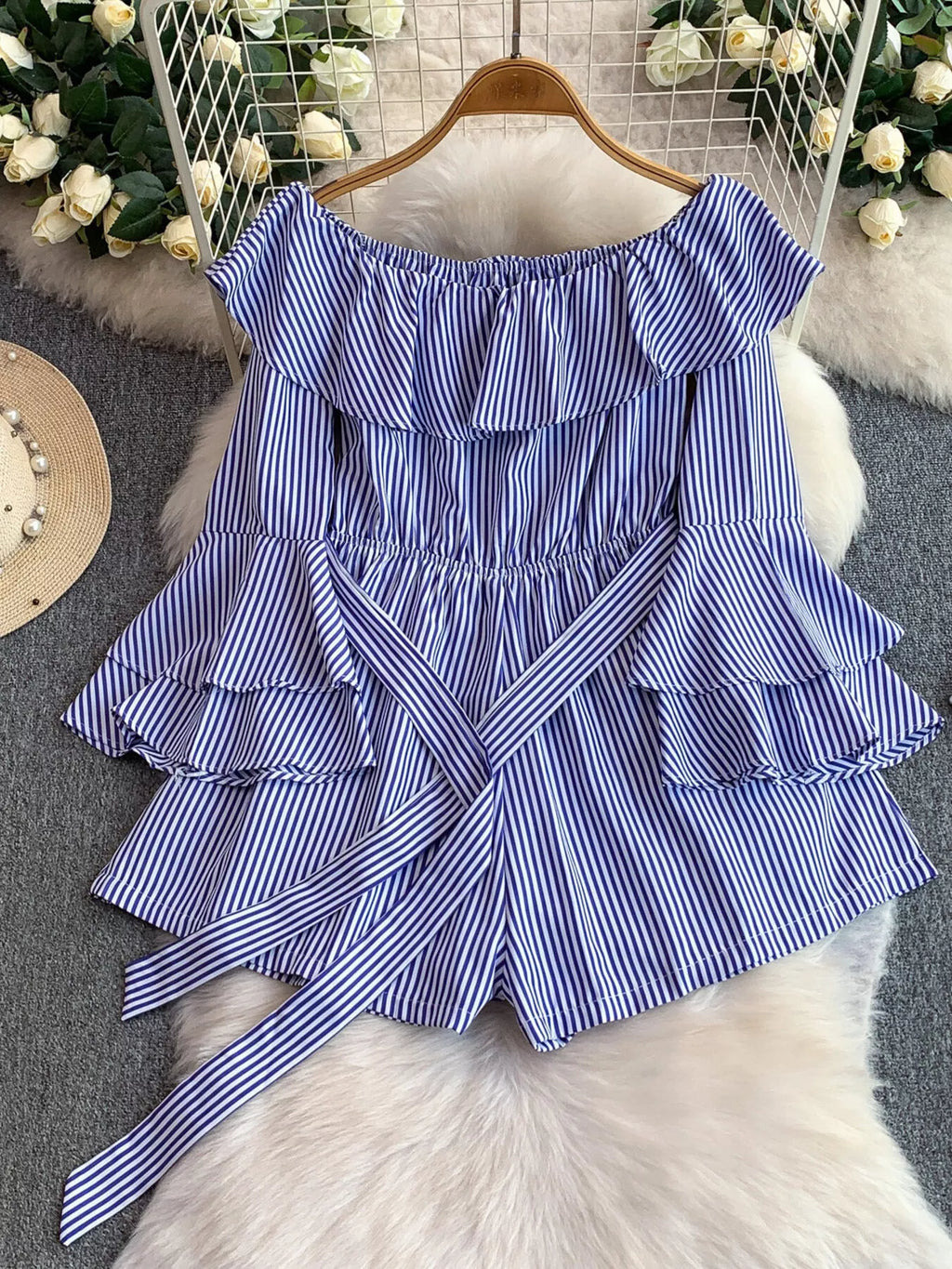 Off-Shoulder Flounce Sleeve Romper
