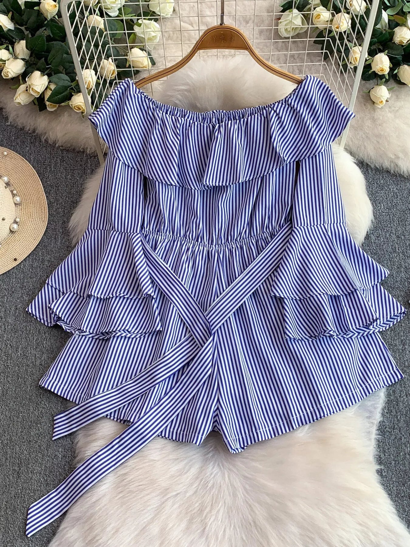 Off-Shoulder Flounce Sleeve Romper
