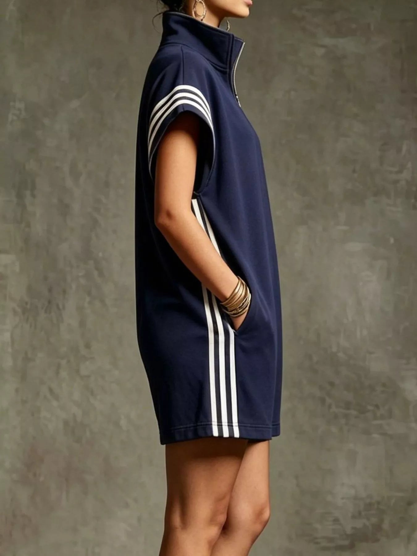 Striped Zip Front Short Sleeve Romper