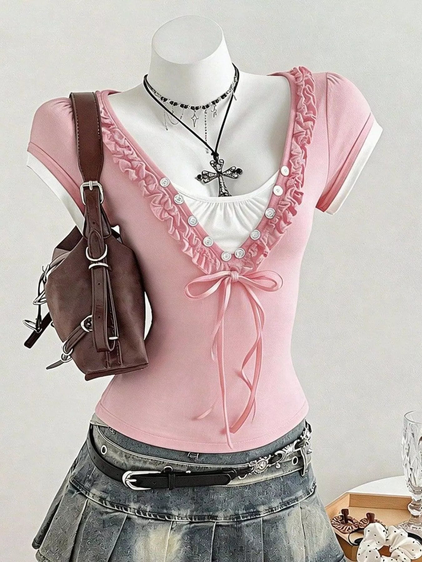 Frill Cap Sleeve Slim Fit T-Shirt