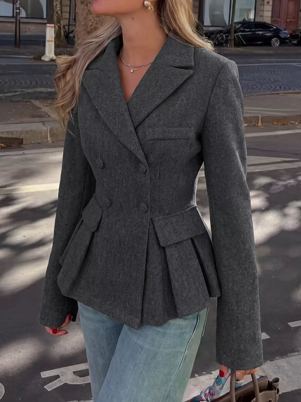 Double-Breasted Peplum Blazer