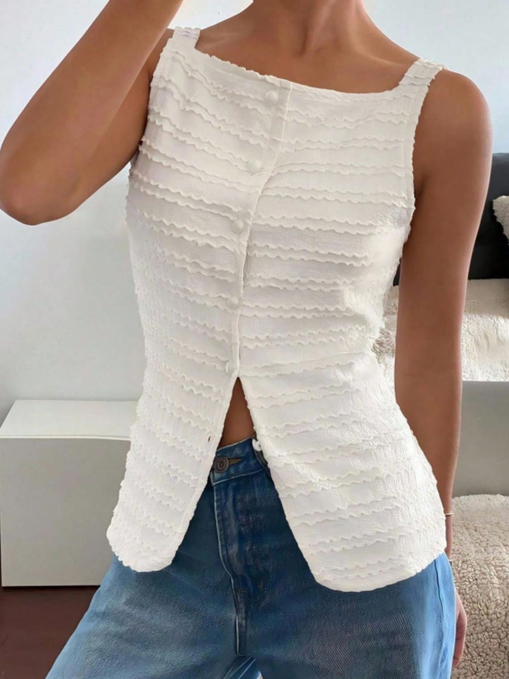 Textured Button-Front Tank