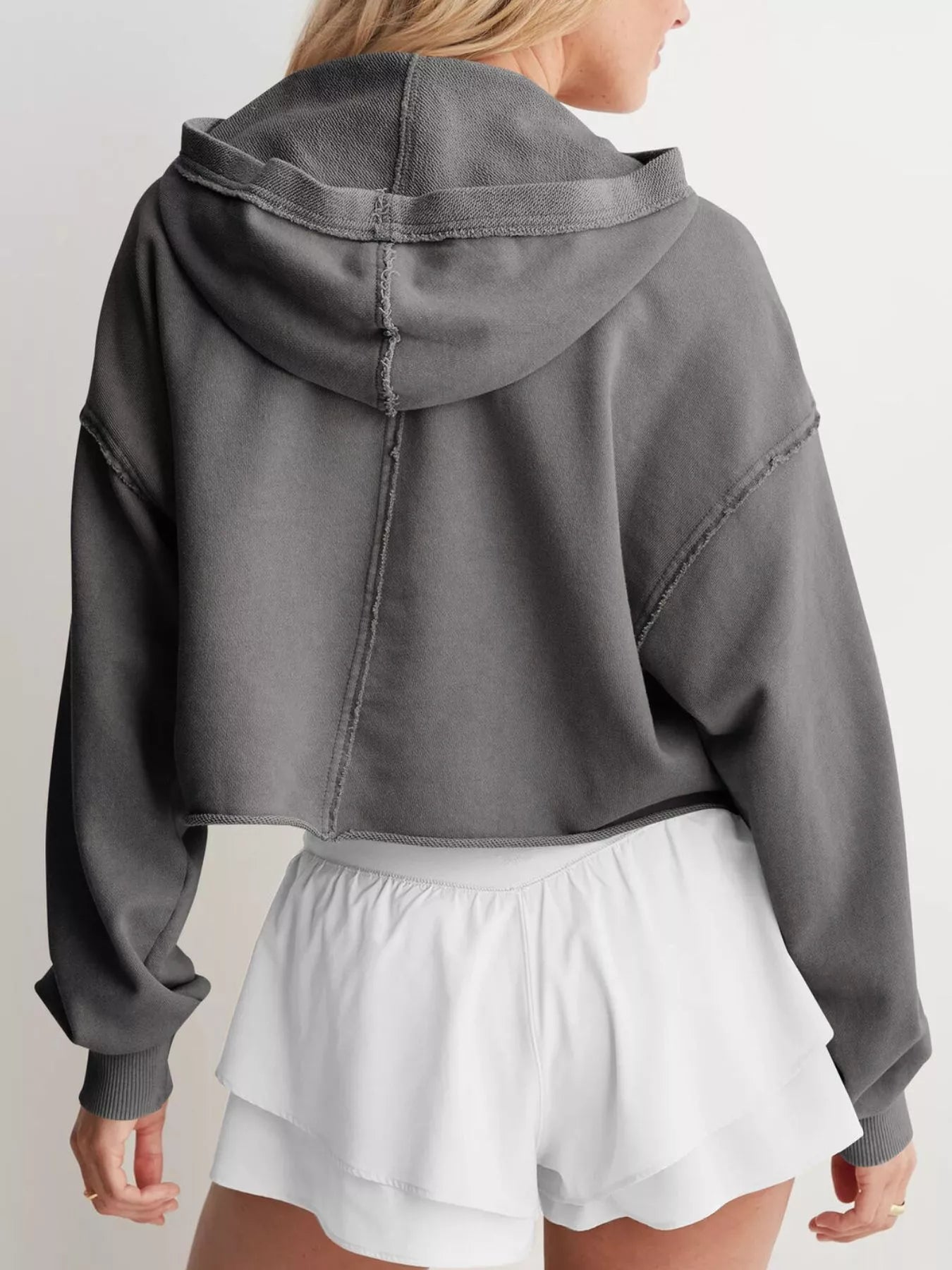 Exposed Seam Dropped Shoulder Hoodie