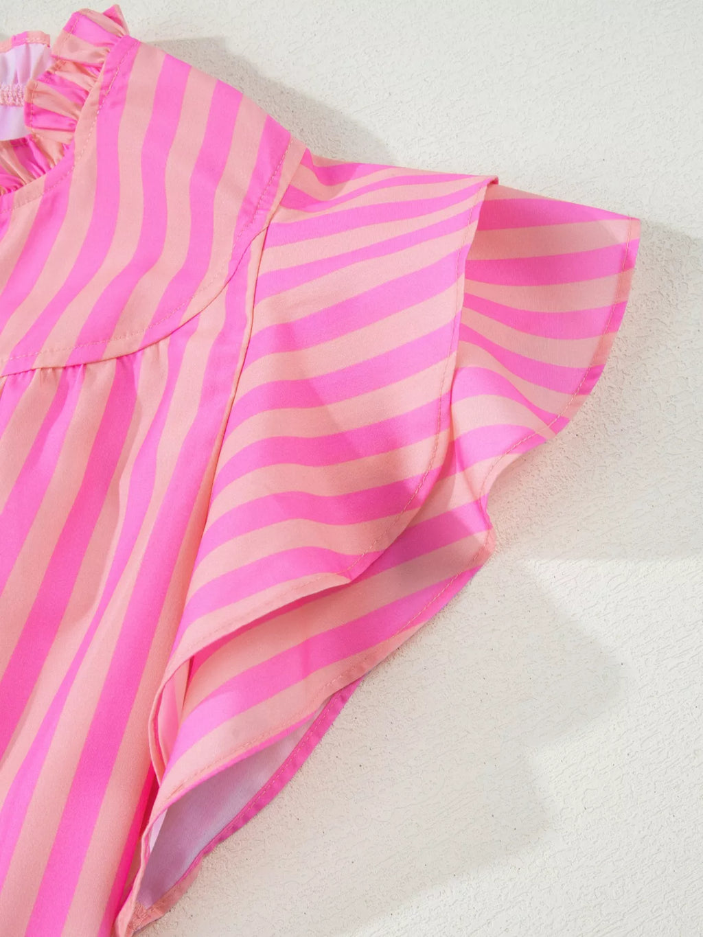 Stripe Split Neck Ruffled Summer Blouse