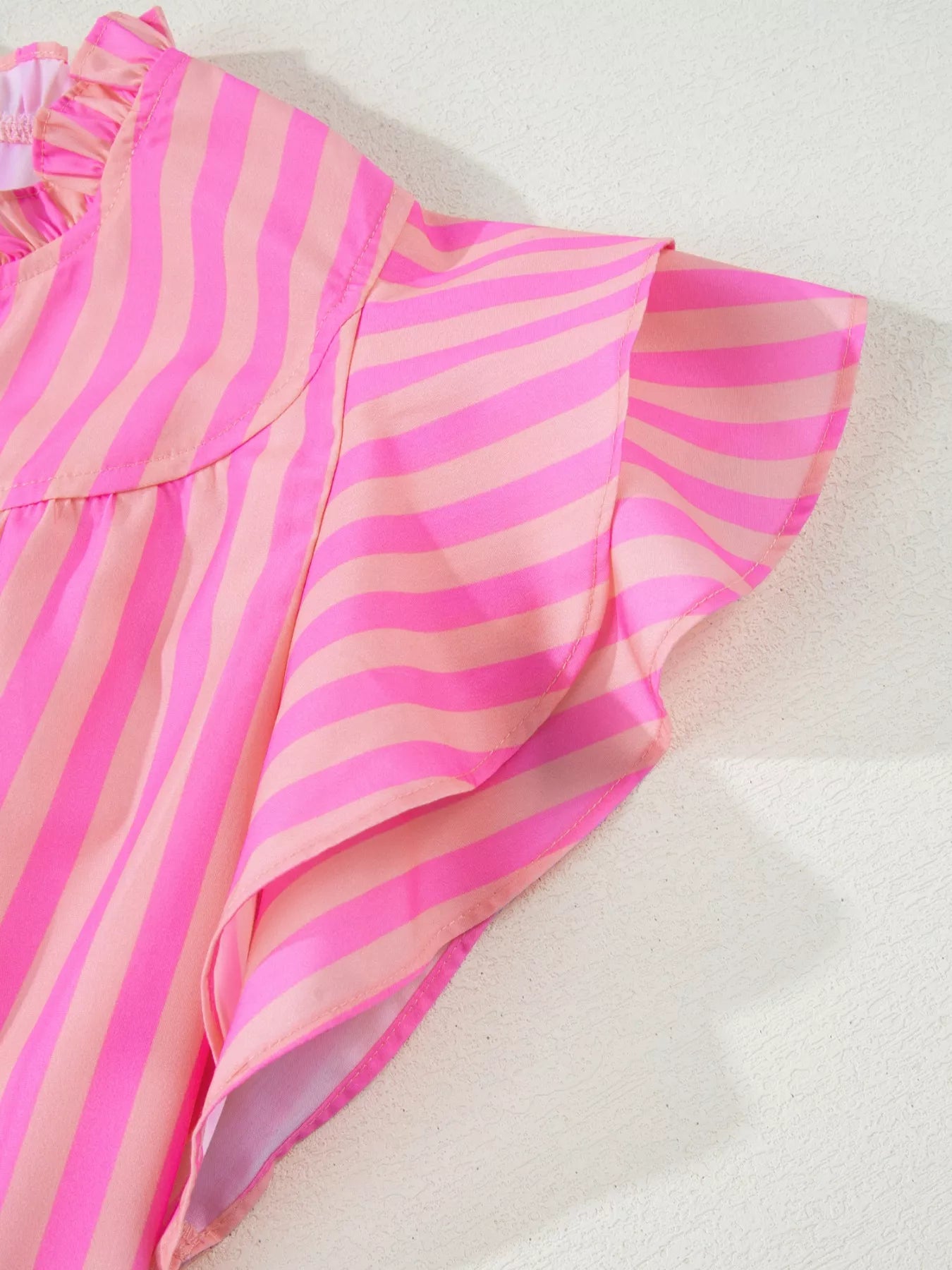 Stripe Split Neck Ruffled Summer Blouse