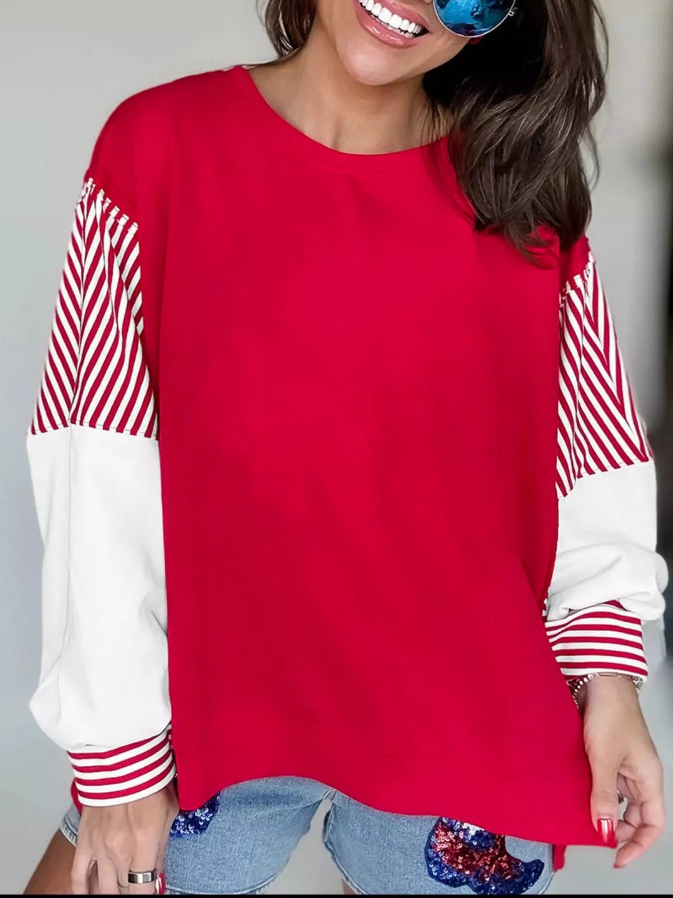 Striped Patchwork Sleeve Colorblock Sweatshirt
