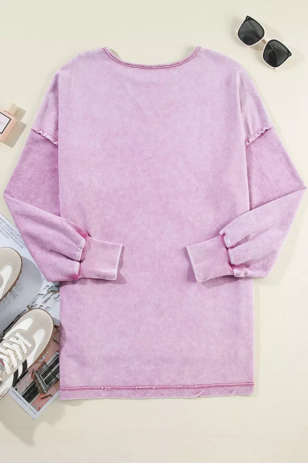 Exposed Seam Round Neck Long Sleeve Sweatshirt
