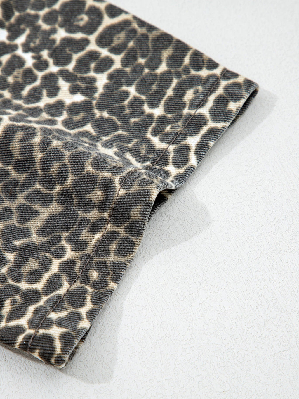 Leopard Print Short Sleeve Denim Shirt