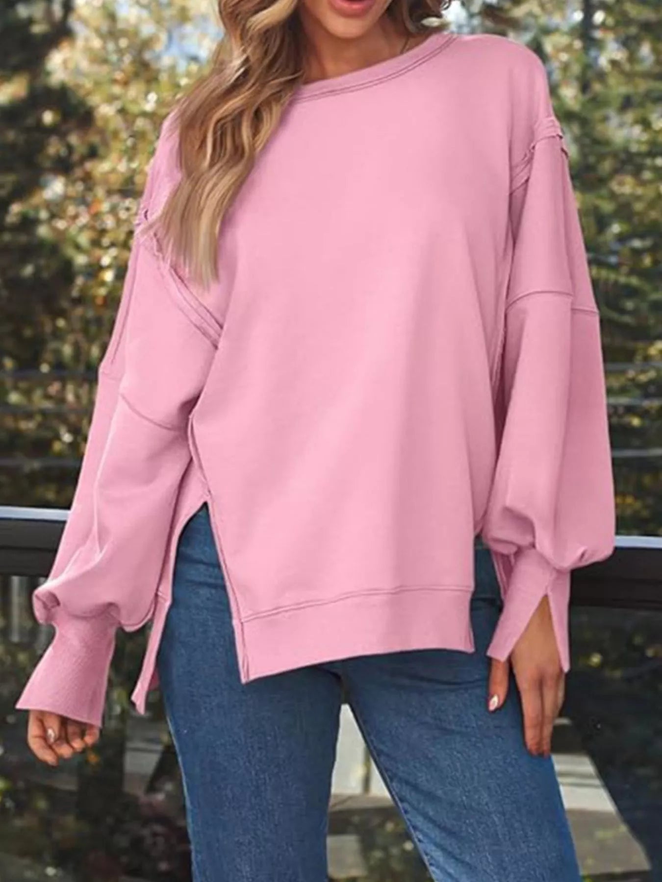 Side Slit Long Sleeve Oversized Sweatshirt