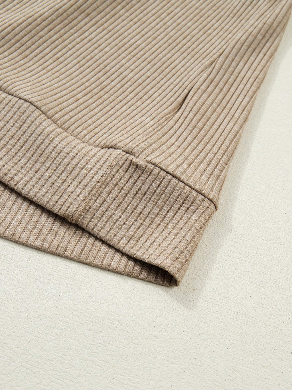 Ribbed Knit Denim Trim Button Detail Top