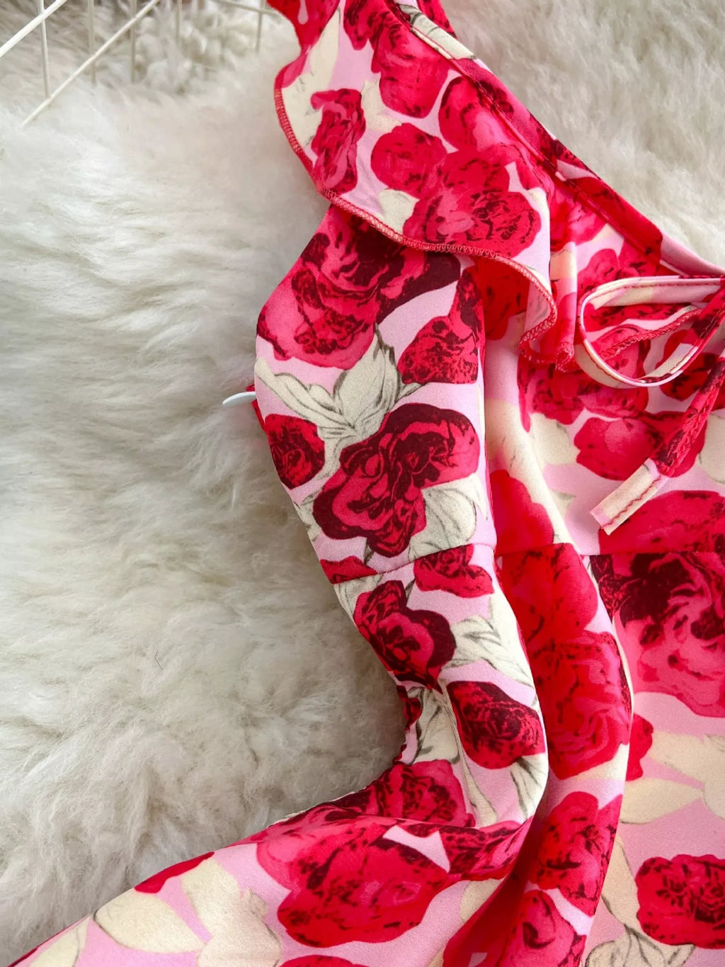 Floral Print Ruffle Trim Mini Dress