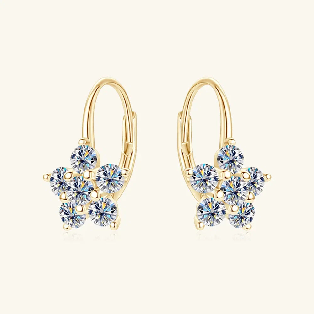 1.2 Carat 925 Sterling Silver Moissanite Flower Huggie Earrings