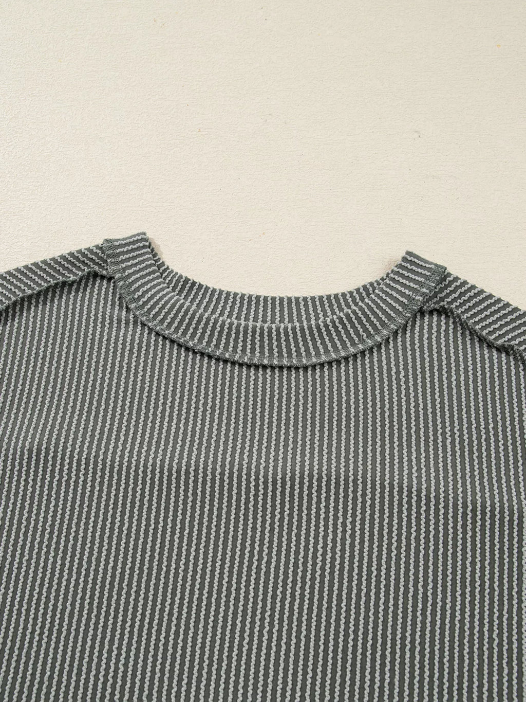 Twist Ribbed Exposed Seam Detail Long Sleeve Loose Top