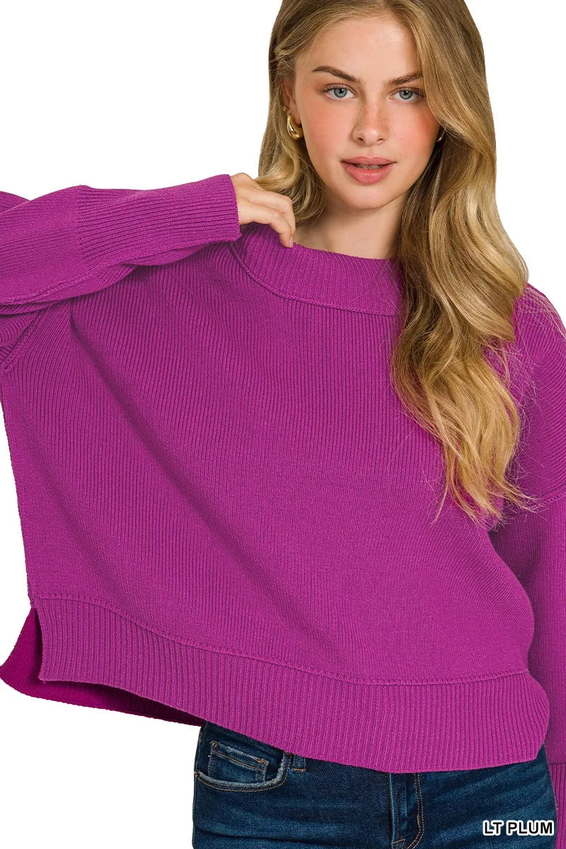 Zenana Wide Neck Band Drop Shoulder Sweater