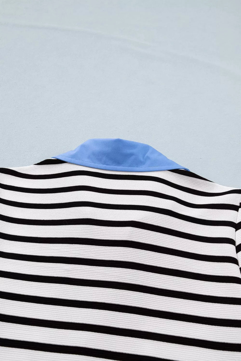Striped Puff Sleeve Blouse with Contrast Collar