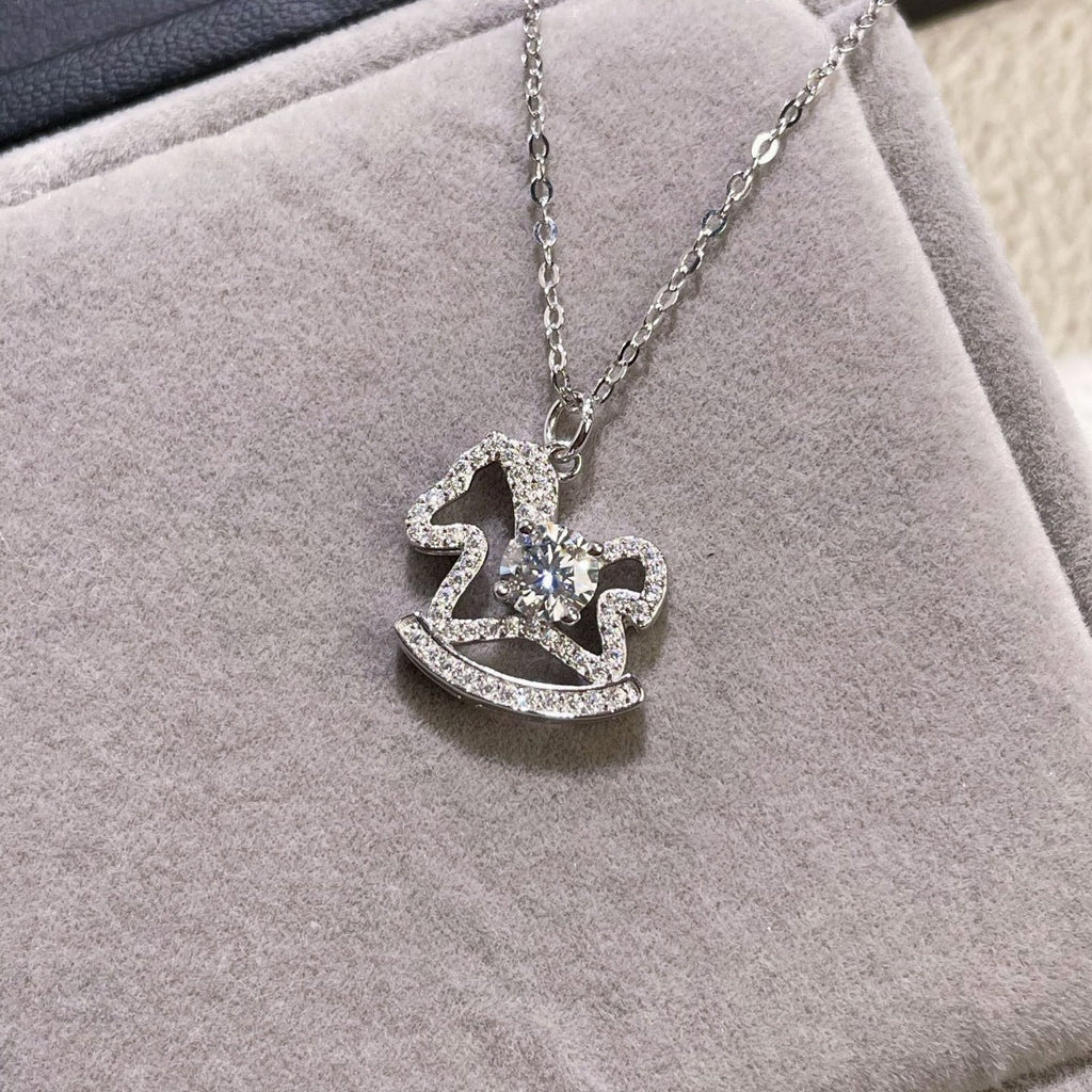 Moissanite 925 Sterling Silver Rocking Horse Necklace