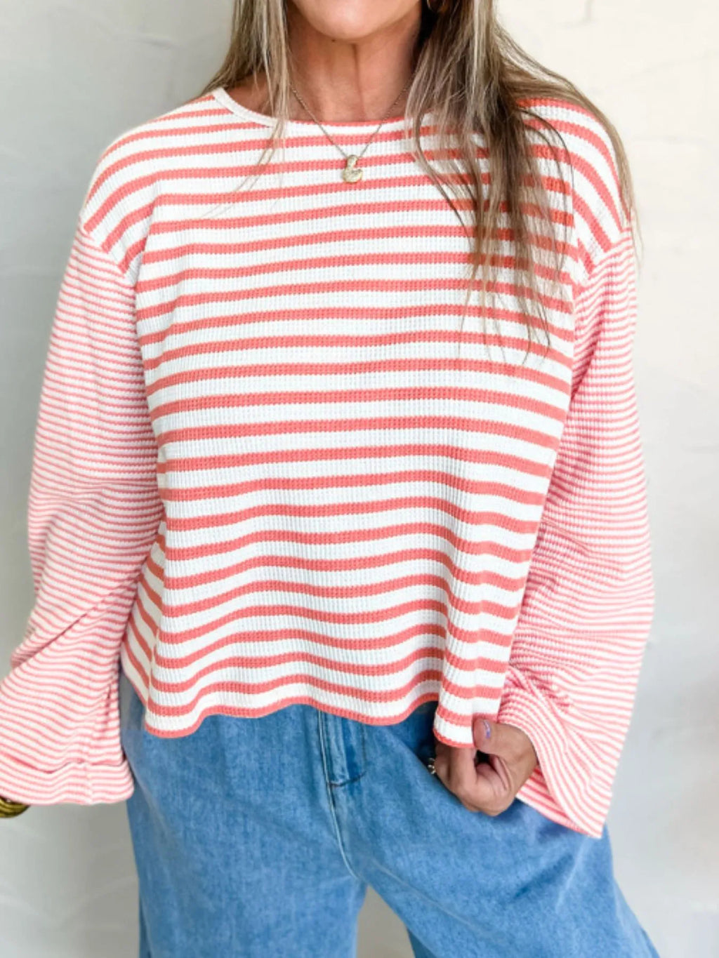 Striped Long Sleeve Ribbed Blouse