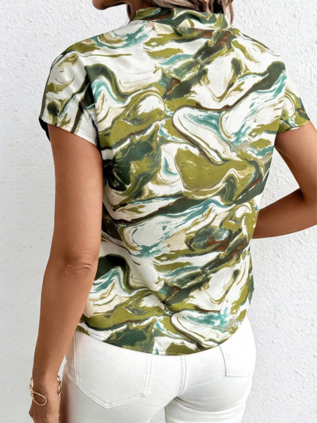 Color Block Short Sleeve Blouse