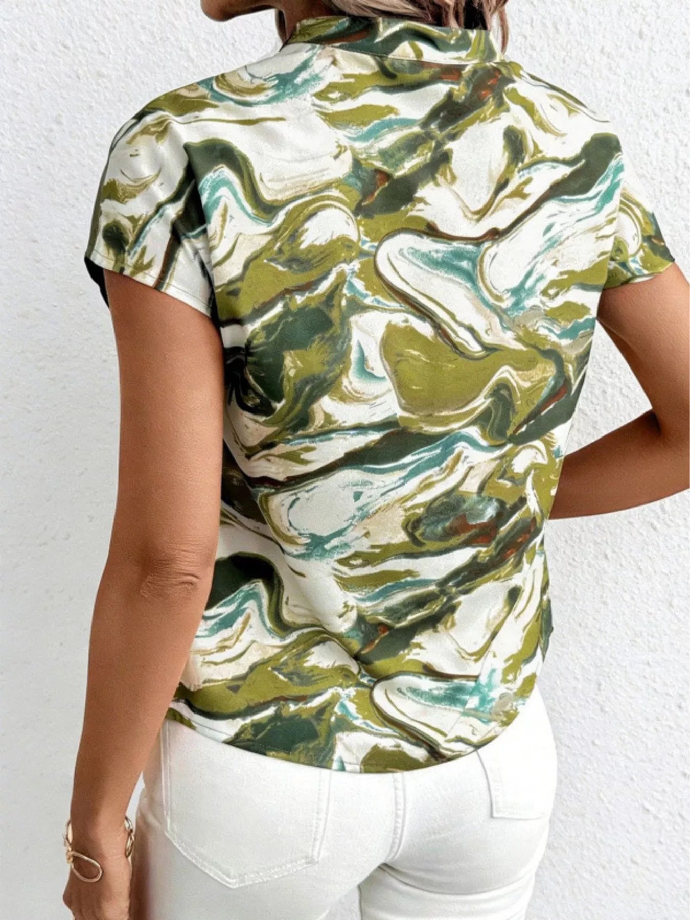 Color Block Short Sleeve Blouse