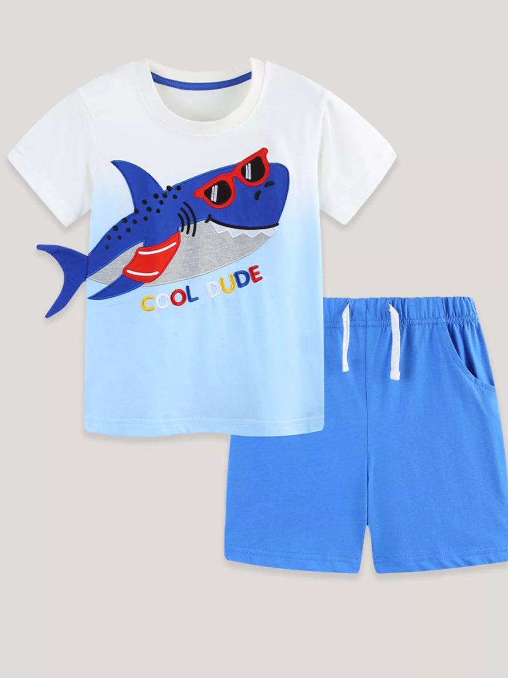 Children's Shark Embroidered Tee and Shorts Set