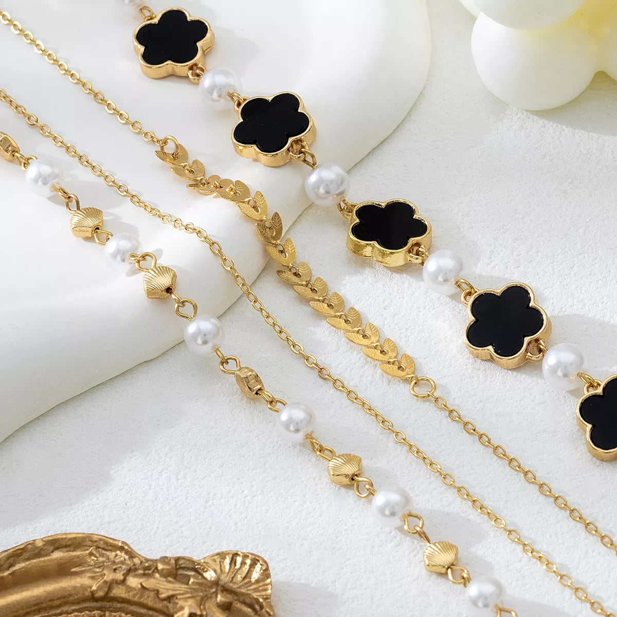 4-Piece 18K Gold-Plated Alloy Resin Bracelet