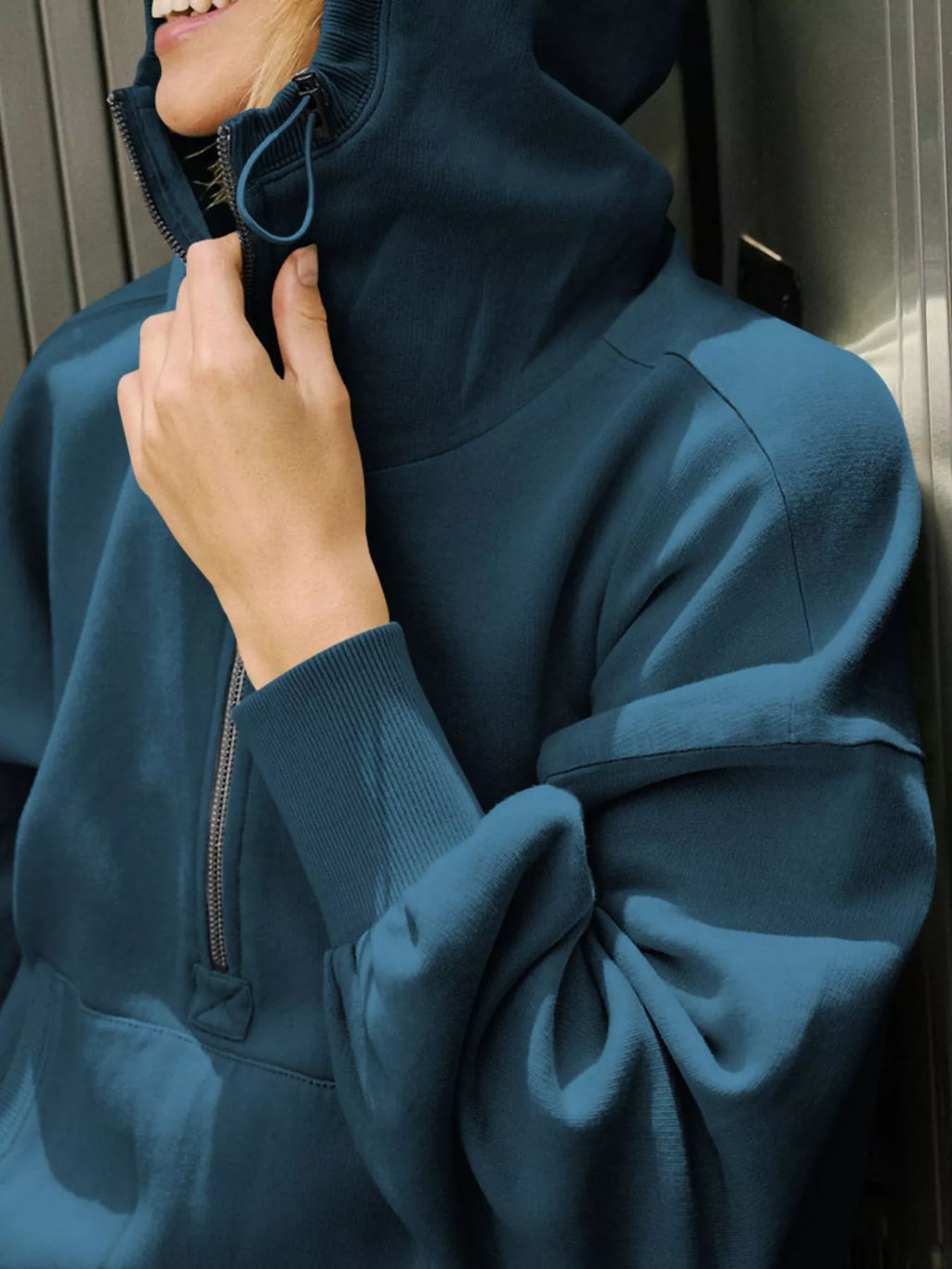 Half-Zip Dropped Shoulder Hoodie