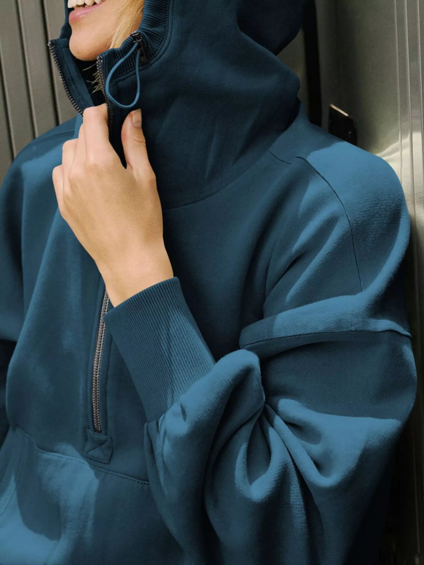 Half-Zip Dropped Shoulder Hoodie