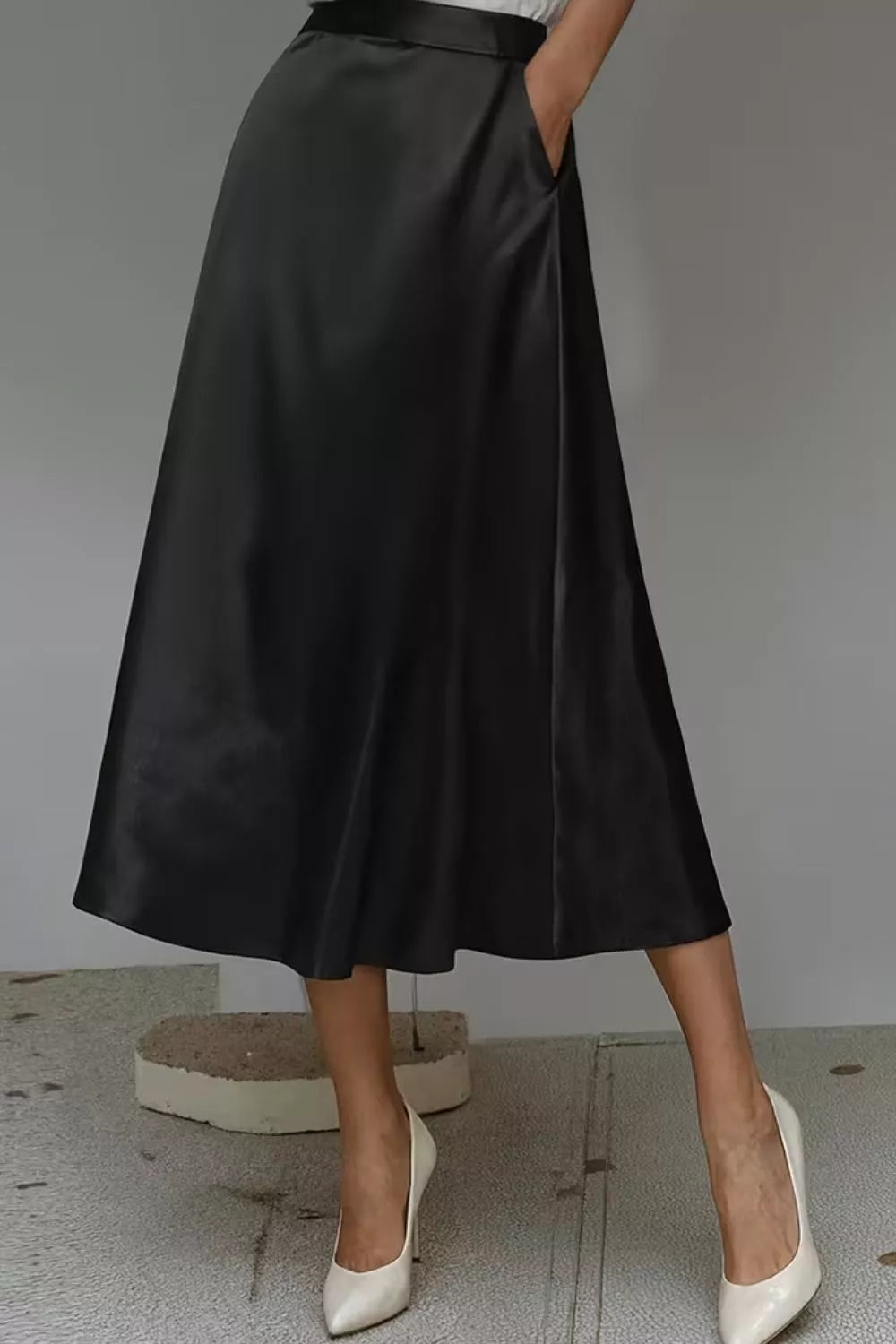 Satin A-Line Midi Skirt