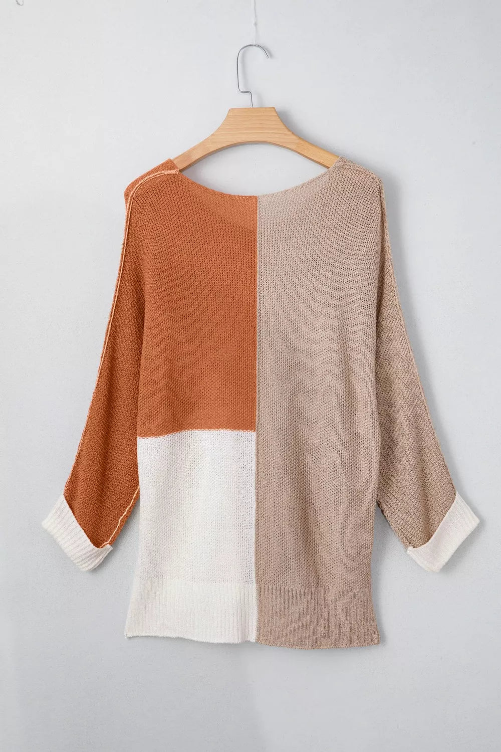 Color Block Knit V Neck Loose Sweater