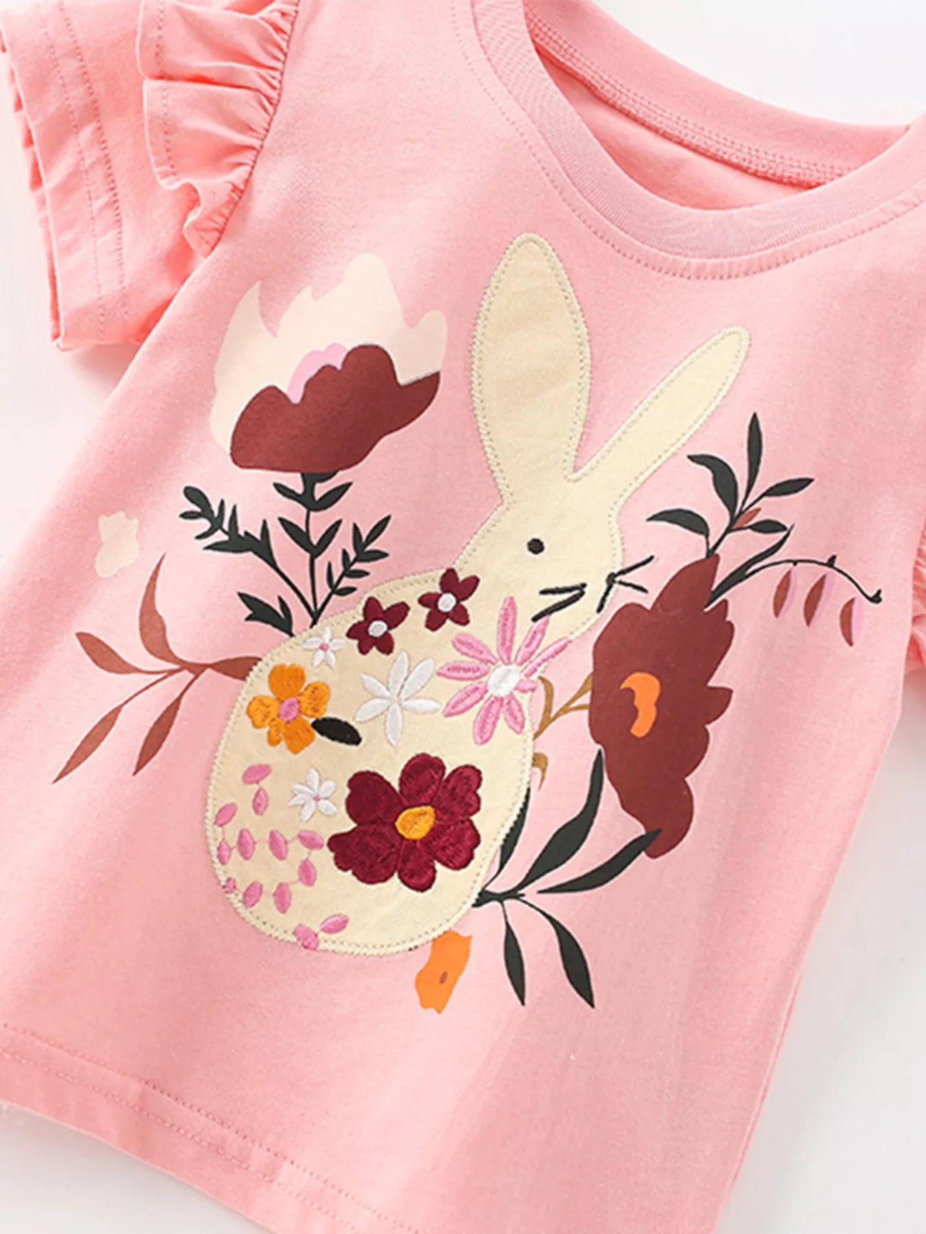 Children's Bunny Floral Ruffle Sleeve T-Shirt
