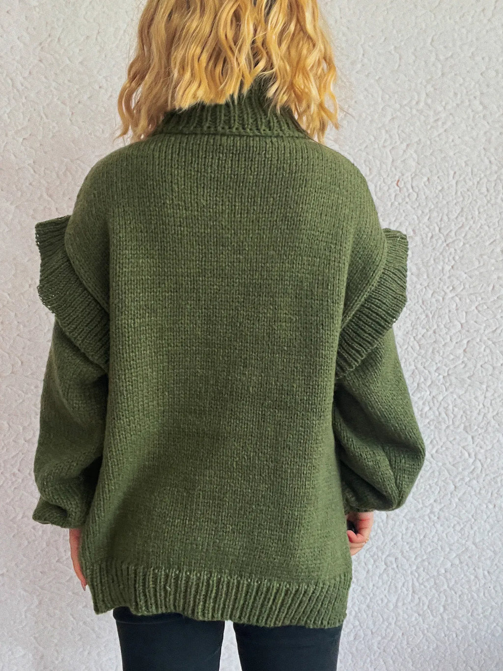 Ruffled Turtleneck Long Sleeve Sweater