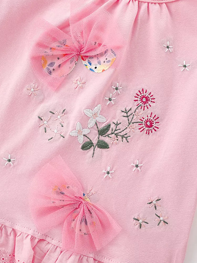 Children's Tulle Bow & Floral Embroidered T-Shirt