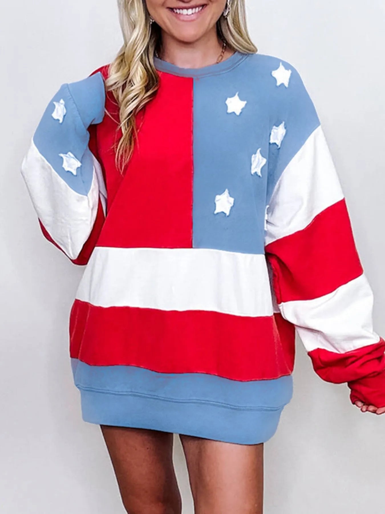 Multicolour American Flag Vintage Oversized Sweatshirt
