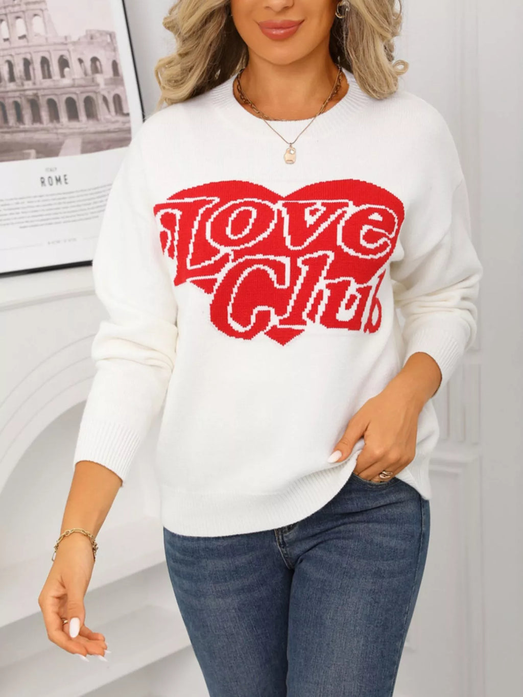 Valentine's Day Love Club Heart Graphic Sweater