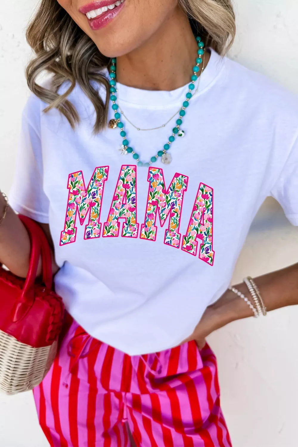 Full Size Floral Mama Graphic Casual Short Sleeve T-Shirt Plus Size