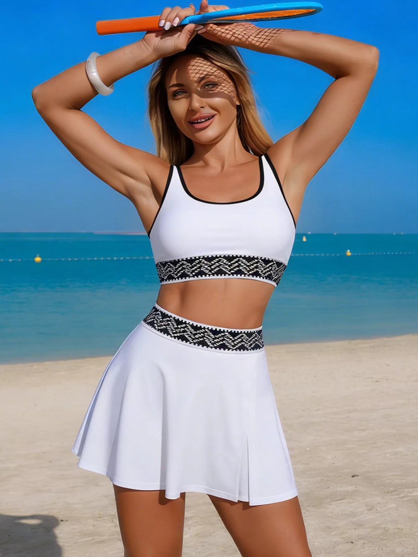 Contrast Trim Tank and Skort Swim Set