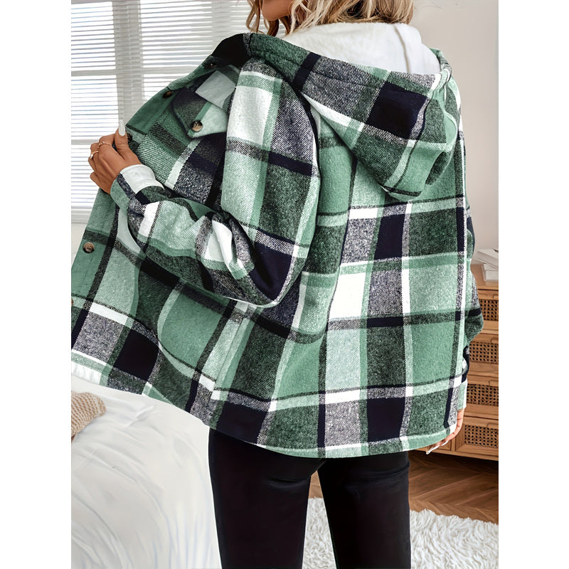 Women's Plaid Fleece Lined Hooded Jacket