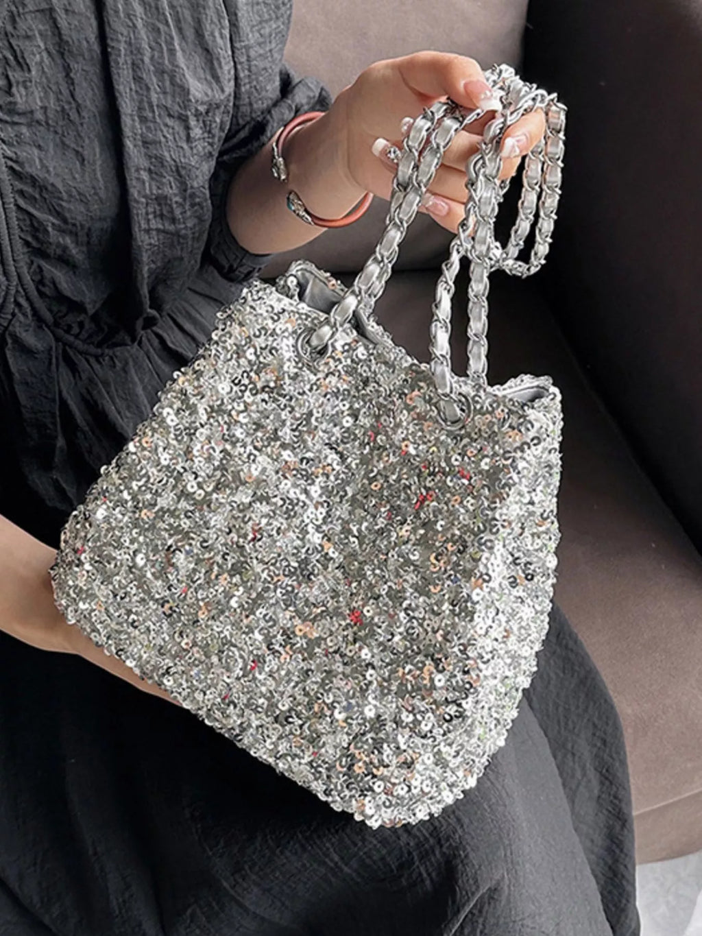Sequin Bucket Shoulder Bag
