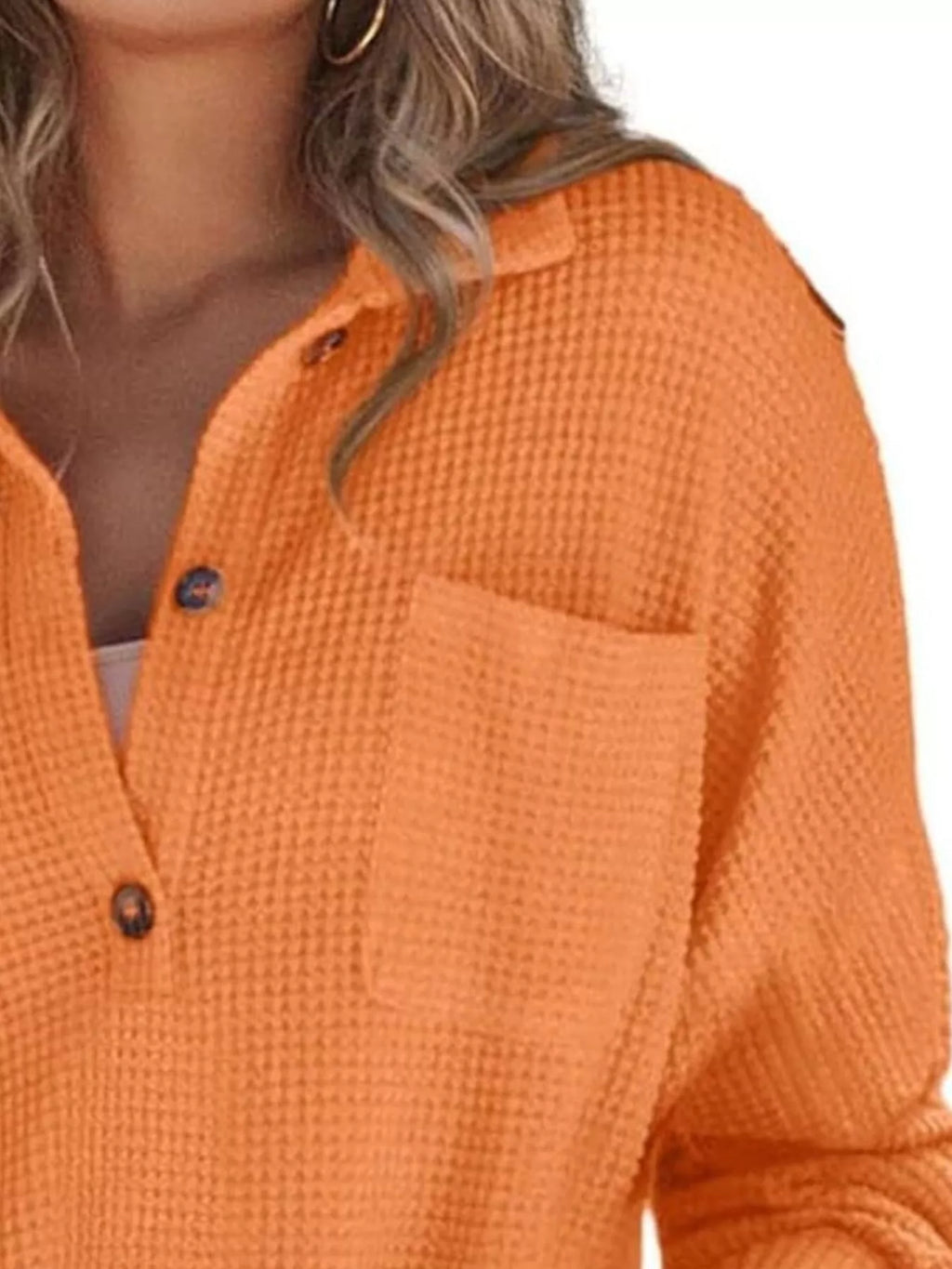 Casual Waffle Knit Button Detail Blouse