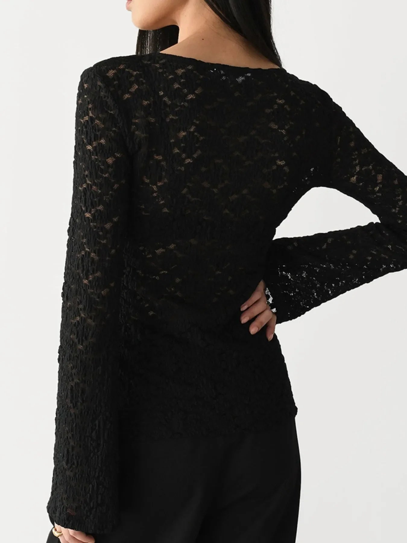 Lace V-Neck Flare Sleeve T-Shirt