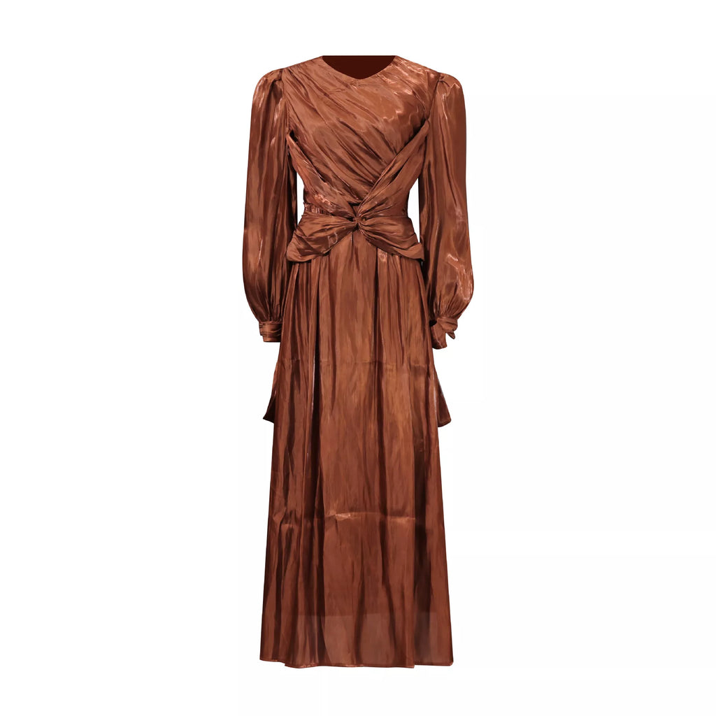 Front Twisted Draped Long Sleeve Maxi Dress