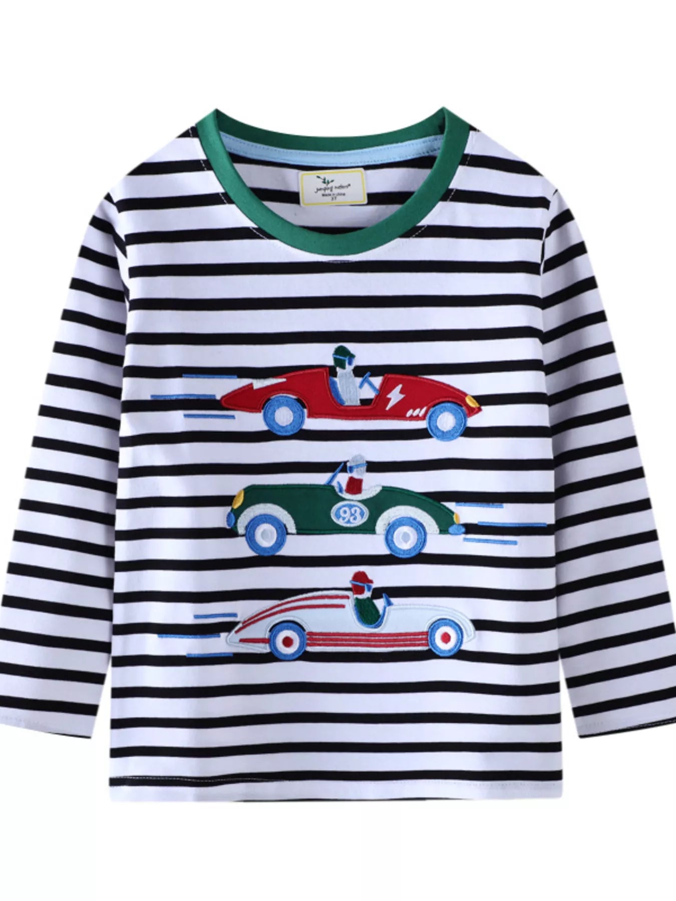 Children's Racing Car Embroidered Striped Long Sleeve T-Shirt