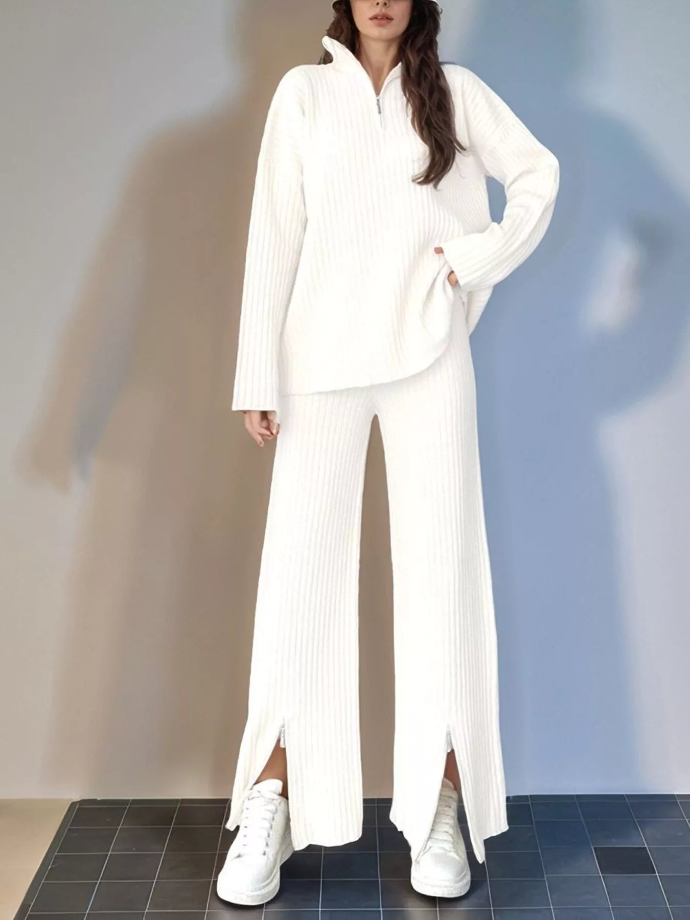 Ribbed Knit Top and Pants Set