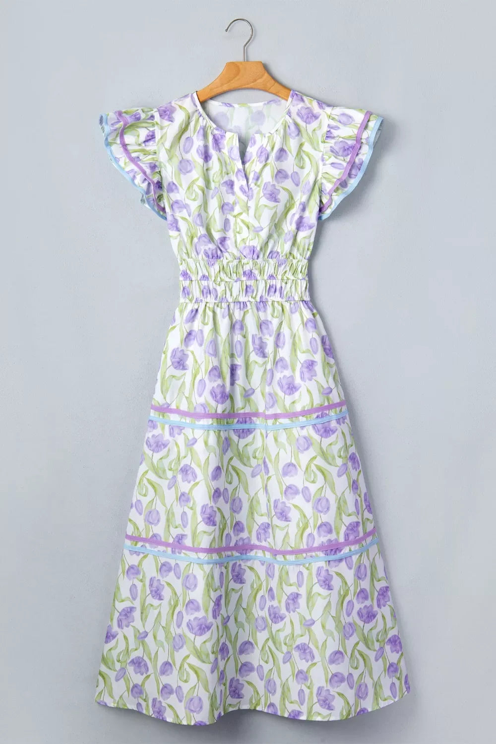 Floral Print Contrast Trim Midi Dress