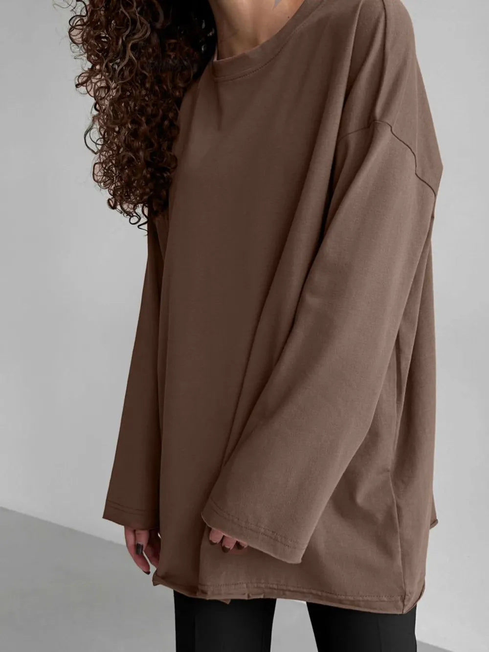 Round Neck Long Sleeve Oversized T-Shirt