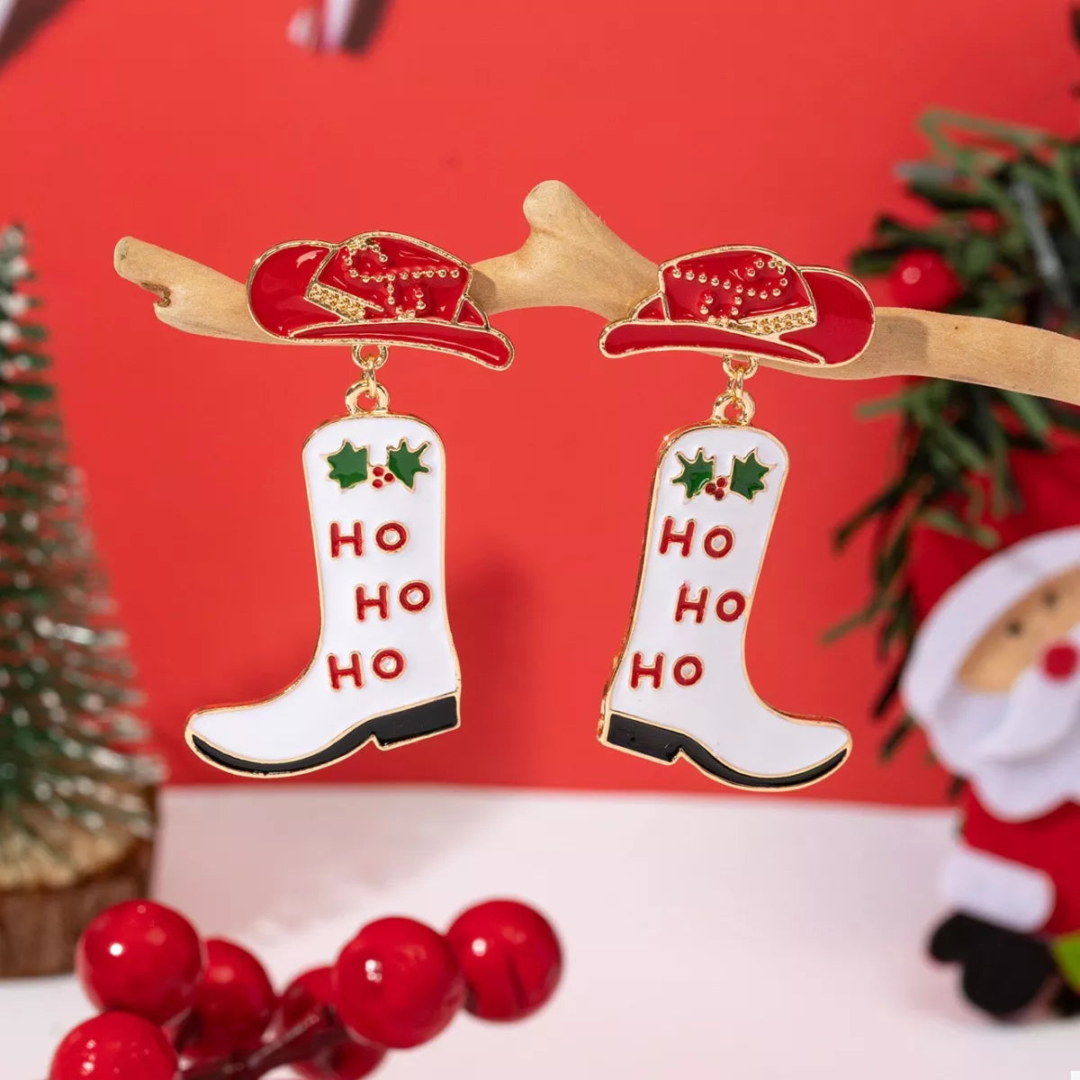 Christmas Cowboy Hat and Boot Dangle Earrings