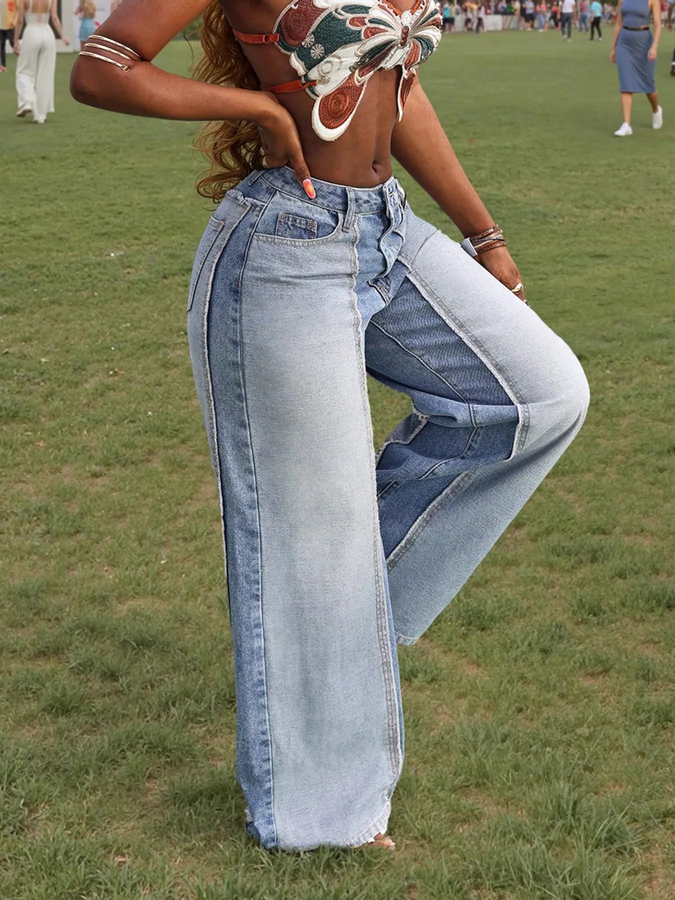 Patchwork Wide-Leg Jeans