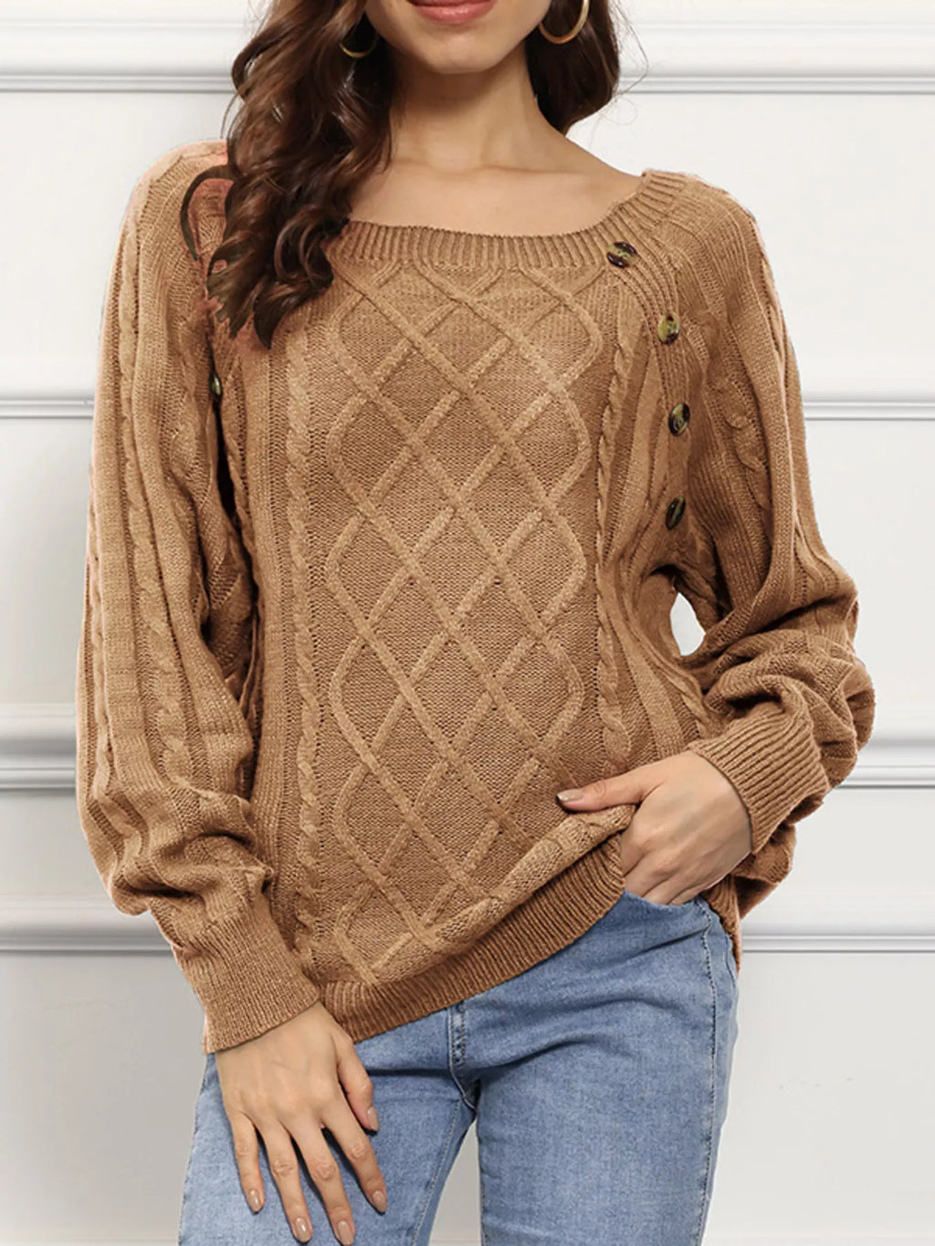 Cable Knit Boat Neck Sweater