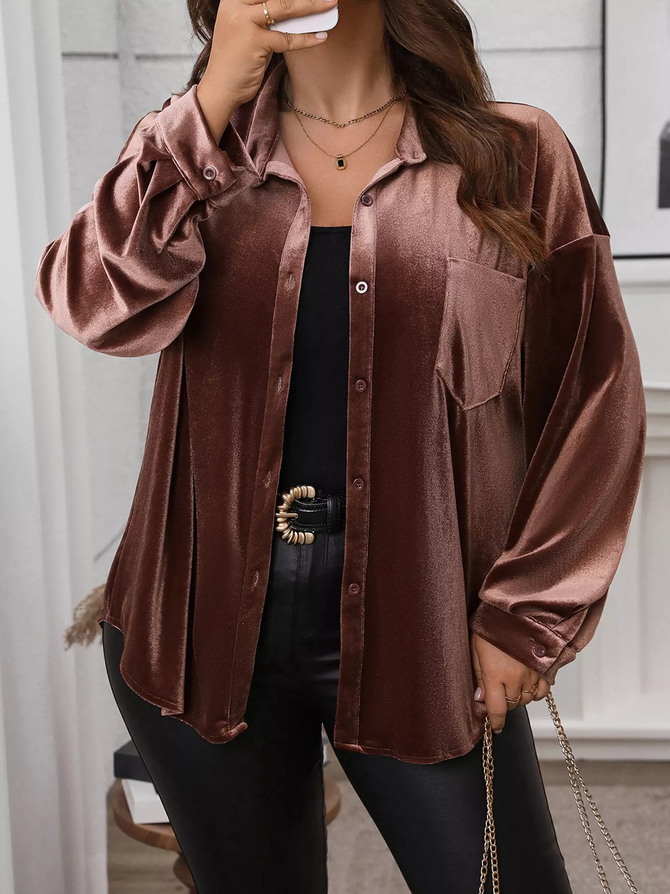 Plus Size Button-Down Long Sleeve Oversized Shirt